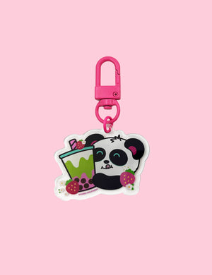 Strawberry Matcha Boba Pandi Acrylic Keychain